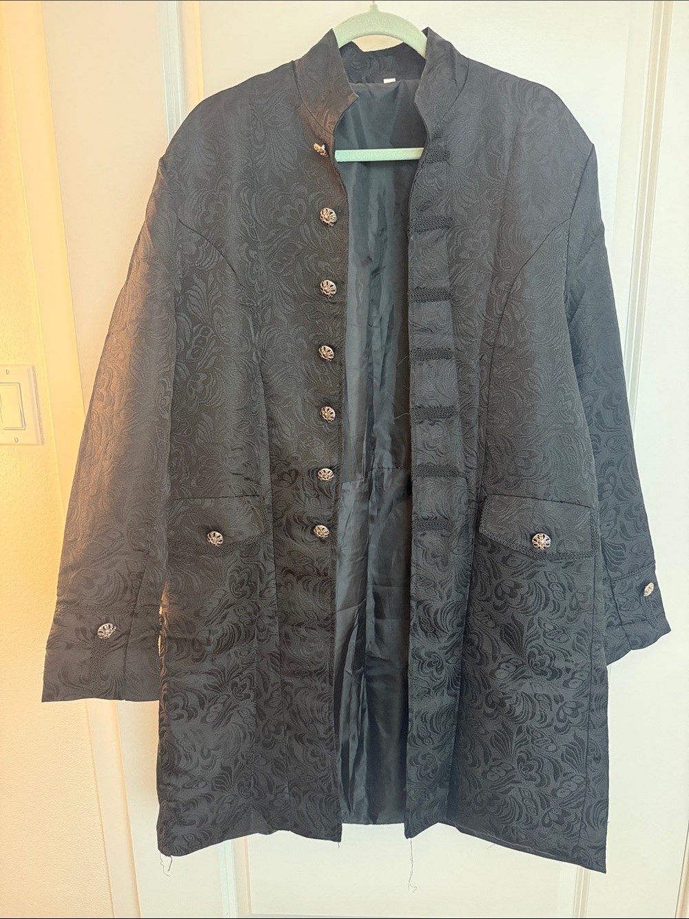 Black Brocade Long Coat Jacket Military Renaissance Steampunk GothCostume Jacket